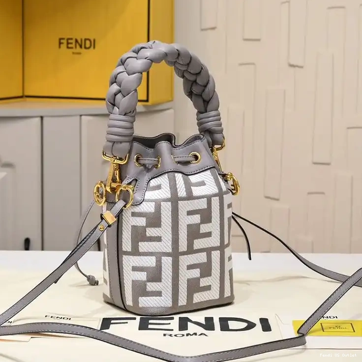 Affordable Mini Mon Motif FF Tresor Handle Canvas Grey with Bucket Bag In Woven Fendi 0324 HOT SALE